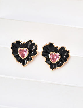 Ruffled Flower Heart Stud Earrings