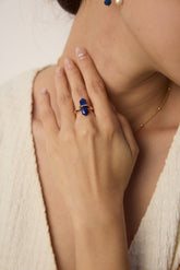 Raw Lapis Lazuli Cuff Ring - Gold