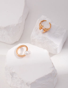 Celeste Pearl Open Ring In Gold- Lia Atelier | Minimalist Cuff Rings | Women's Stackable Rings