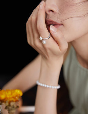 Celeste Pearl Open Ring In Silver - Lia Atelier | Minimalist Cuff Rings | Women's Stackable Rings