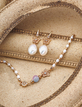 chrysoberyl pearl flower charm bracelet in 18K gold vermeil