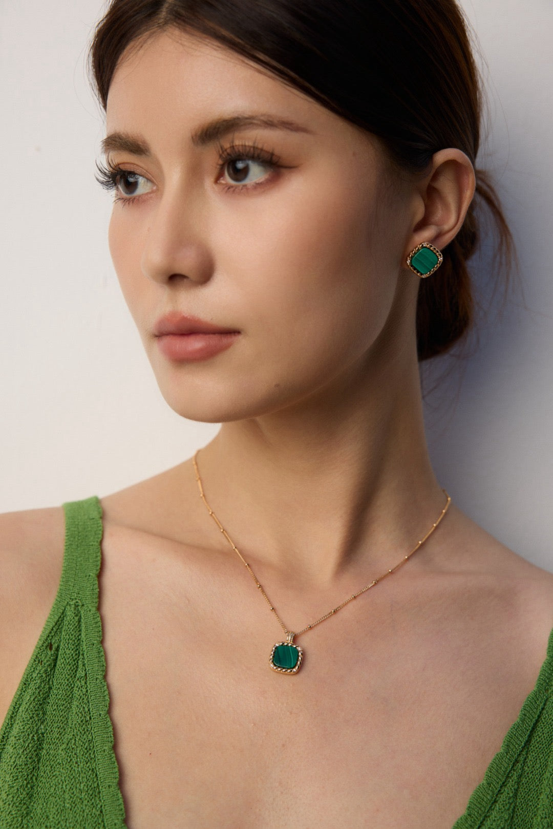 Gold Malachite Jewelry Set