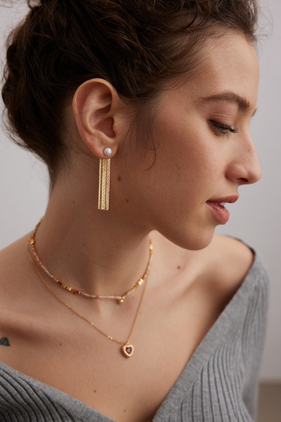 Pearl Chain Tassel Earrings