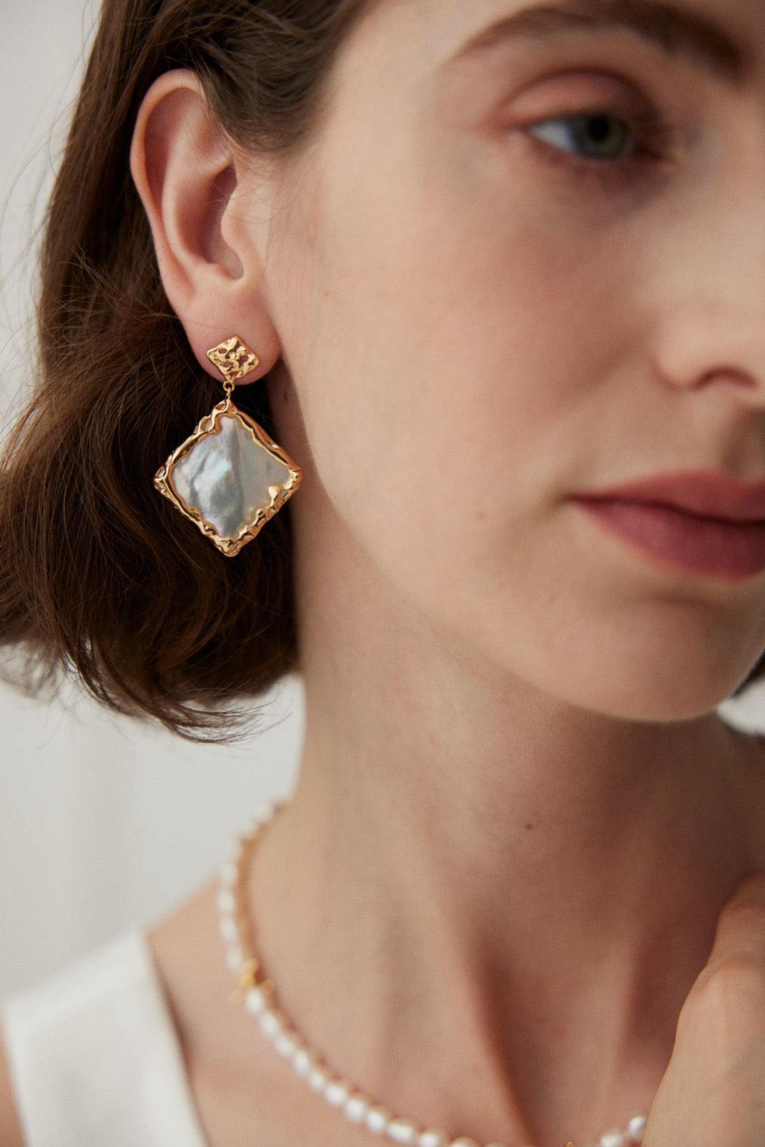 18k Gold Vermeil Mother of Pearl Earrings | Handcrafted | Lia Atelier 