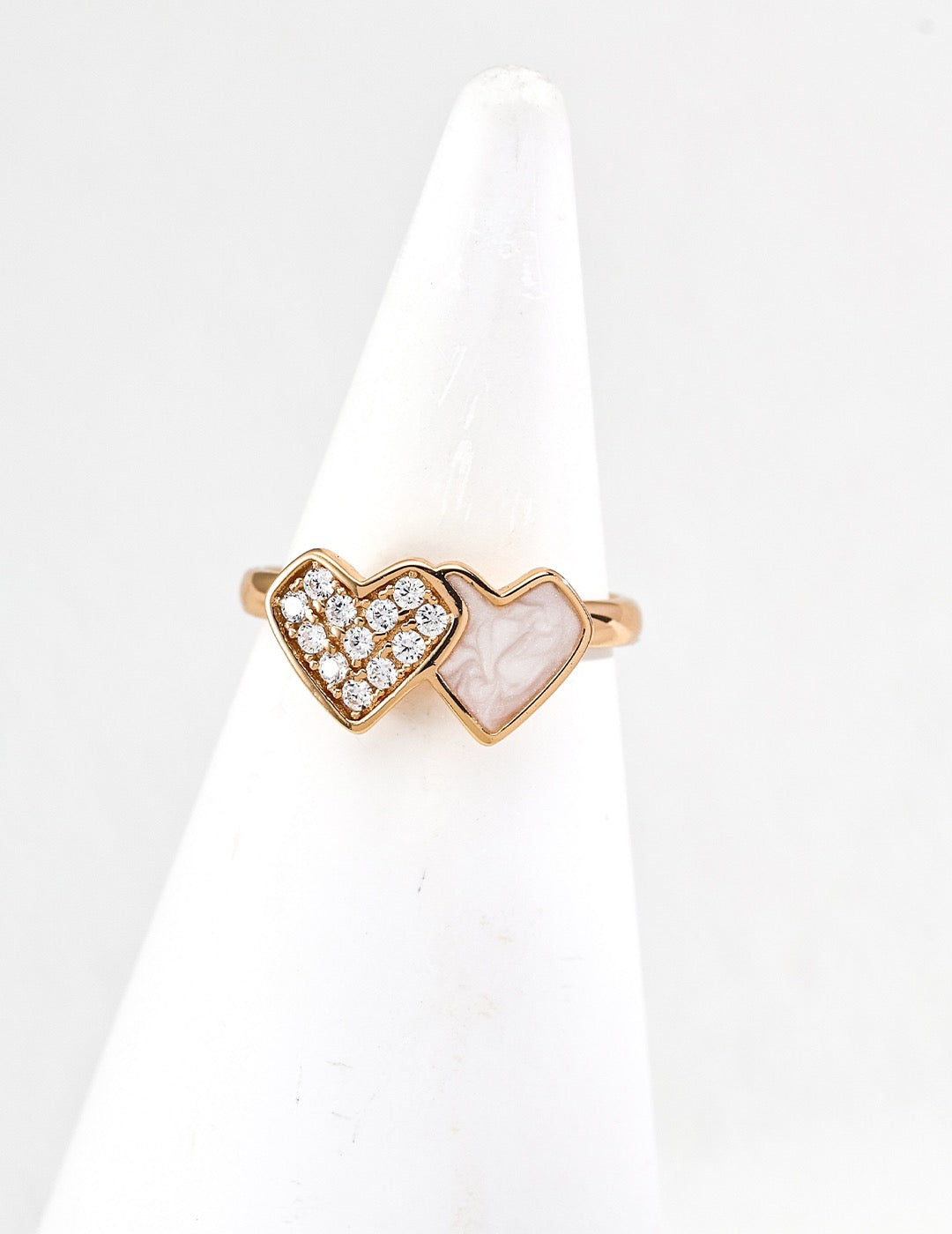 18k gold double heart open ring for women 
