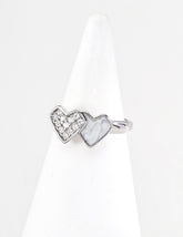 Double heart sterling silver diamond open ring for women.