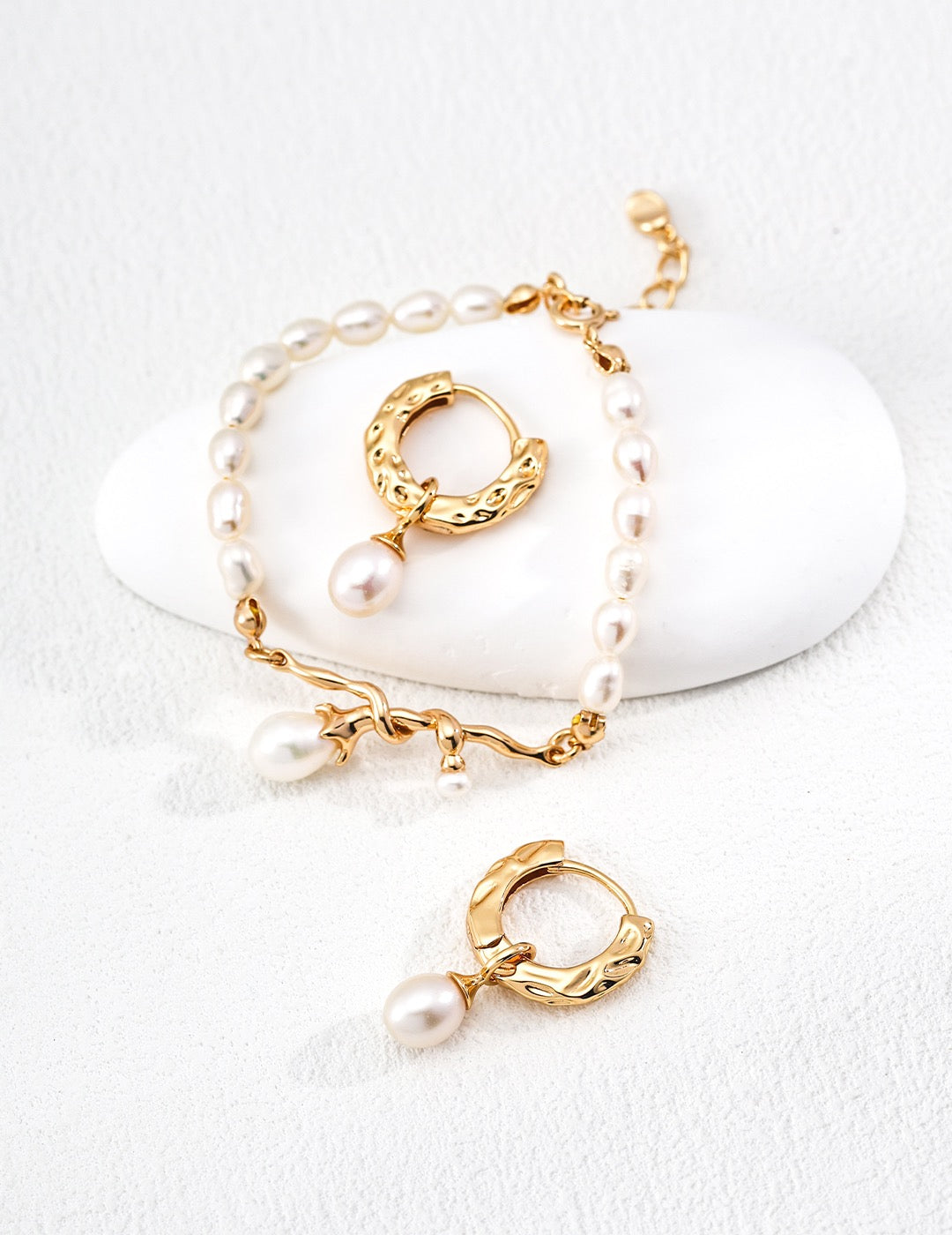 Ethereal Knot Freshwater Pearl Bracelet and good hoop pearl earrings for women 
