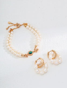 Double Strand Gold Bracelet with Emerald
