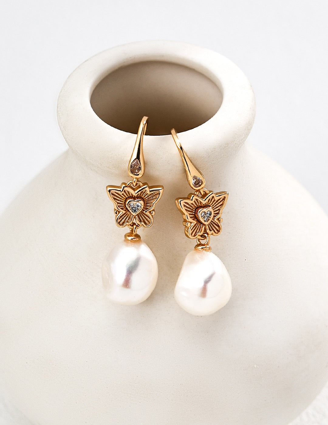 Butterfly Pearl Drop Earrings