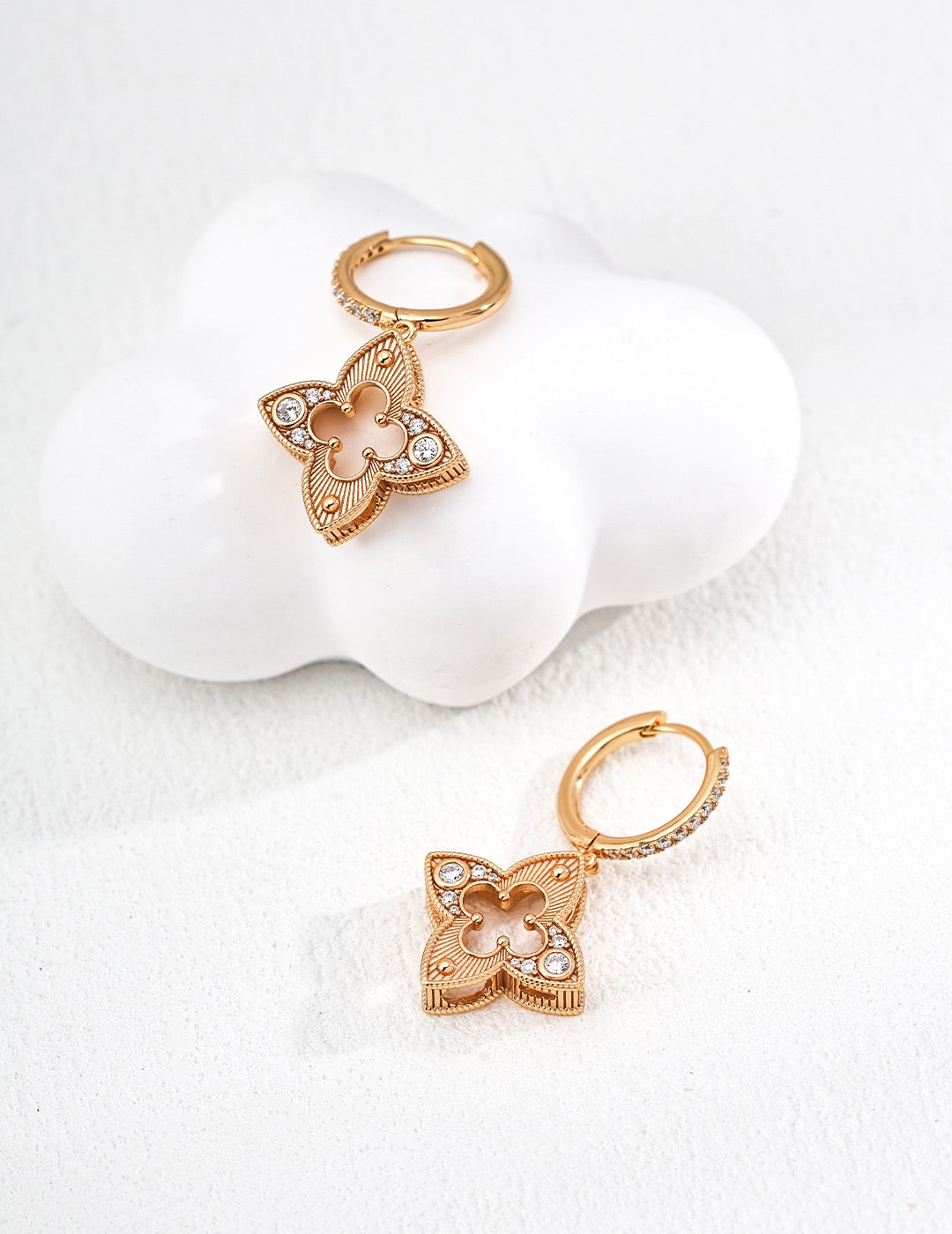 Four Leaf Clover Hoop Earrings in gold for women 