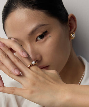 Twisted Harmony Pearl Open Ring