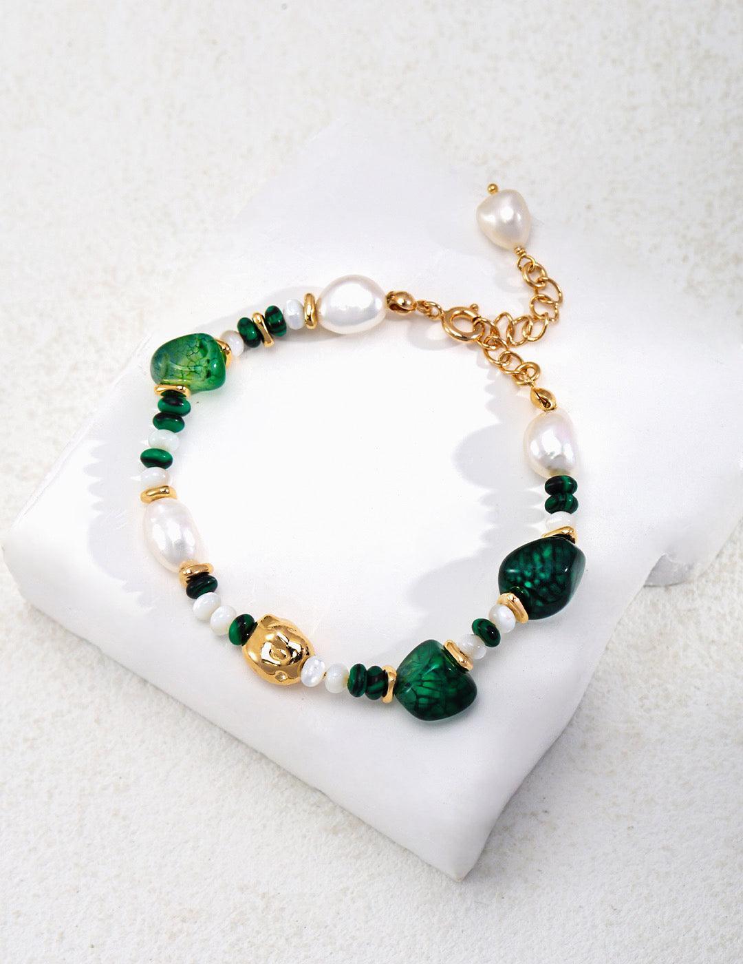 Glimmer Agate & Malachite Bracelet - Lia Atelier