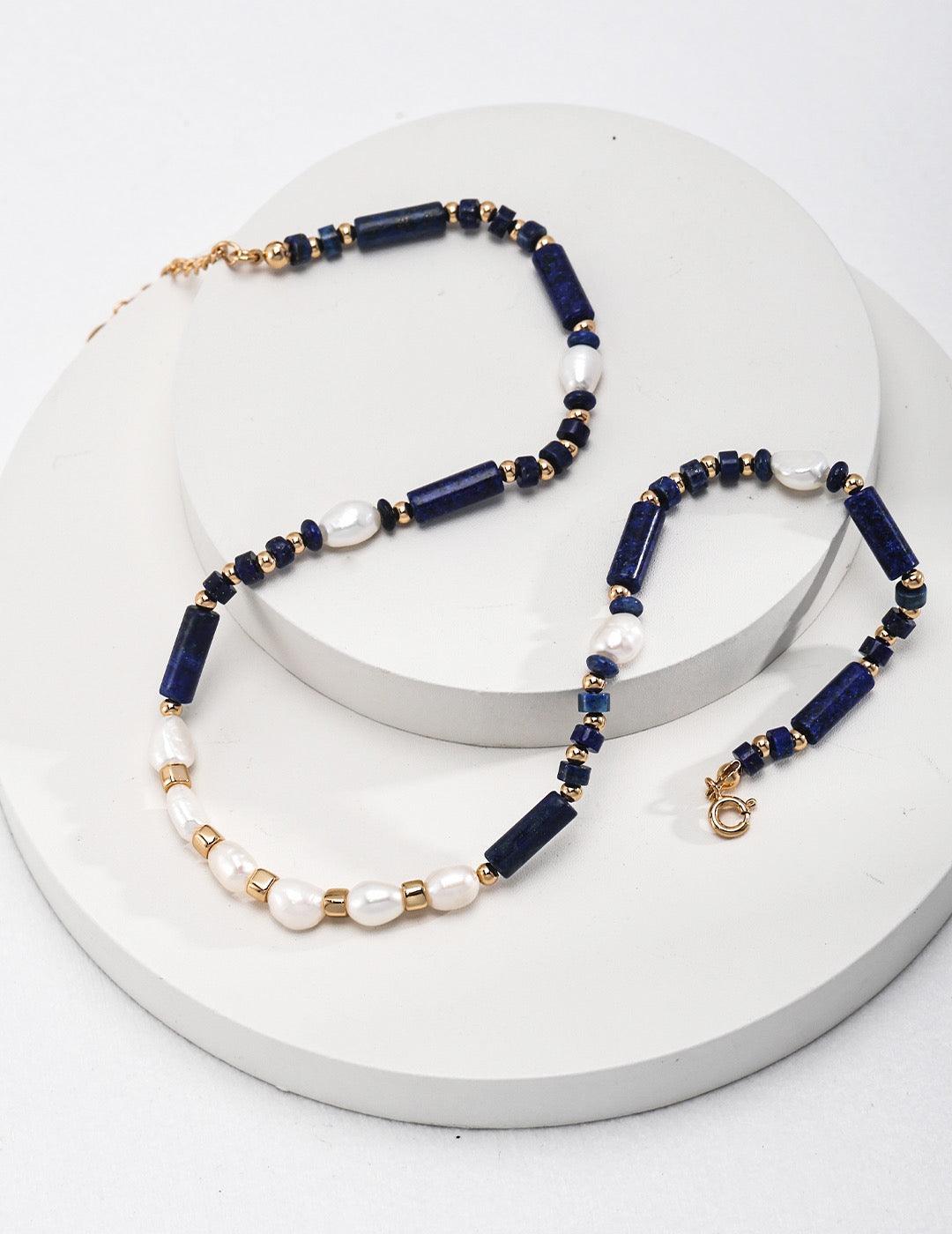 Lapis Lazuli Pearl Necklace - Lia Atelier