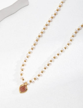 Strawberry Quartz Pearl Necklace - Lia Atelier