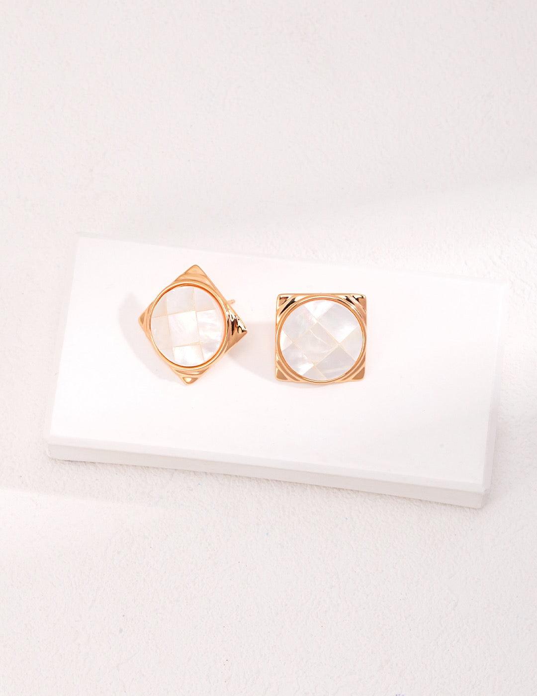  18k Gold Vermeil |Mother of Pearl Earrings| White Mother of Pearl Stud Earrings| Lia Atelier