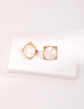  18k Gold Vermeil |Mother of Pearl Earrings| White Mother of Pearl Stud Earrings| Lia Atelier