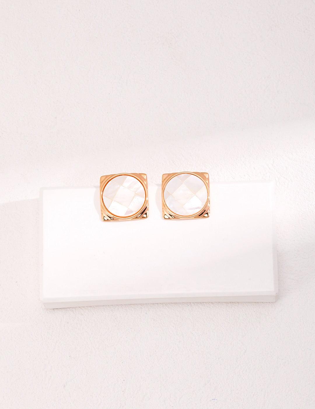 18k Gold Vermeil |Agnes Mother of Pearl Earrings| White Mother of Pearl Stud Earrings| Lia Atelier