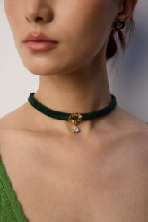 Lumina Heart Drop Choker styled, black leather with silver heart zircon pendant | Lia Atelier