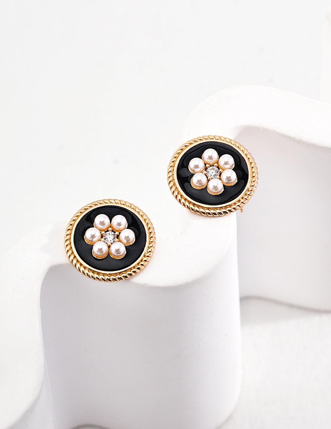 18k Gold Vermeil Glaze Zircon Floral Stud Earrings