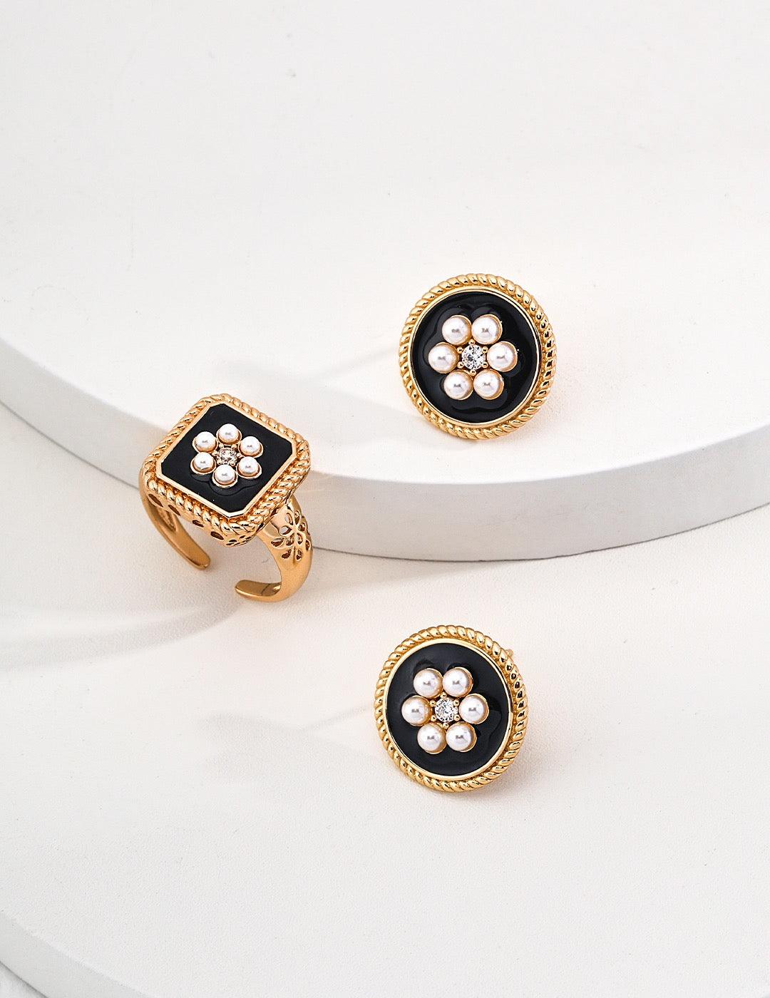 18k Gold Vermeil Glaze Zircon Floral Stud Earrings