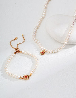 Pearl Agate Sun Medallion Jewelry Set