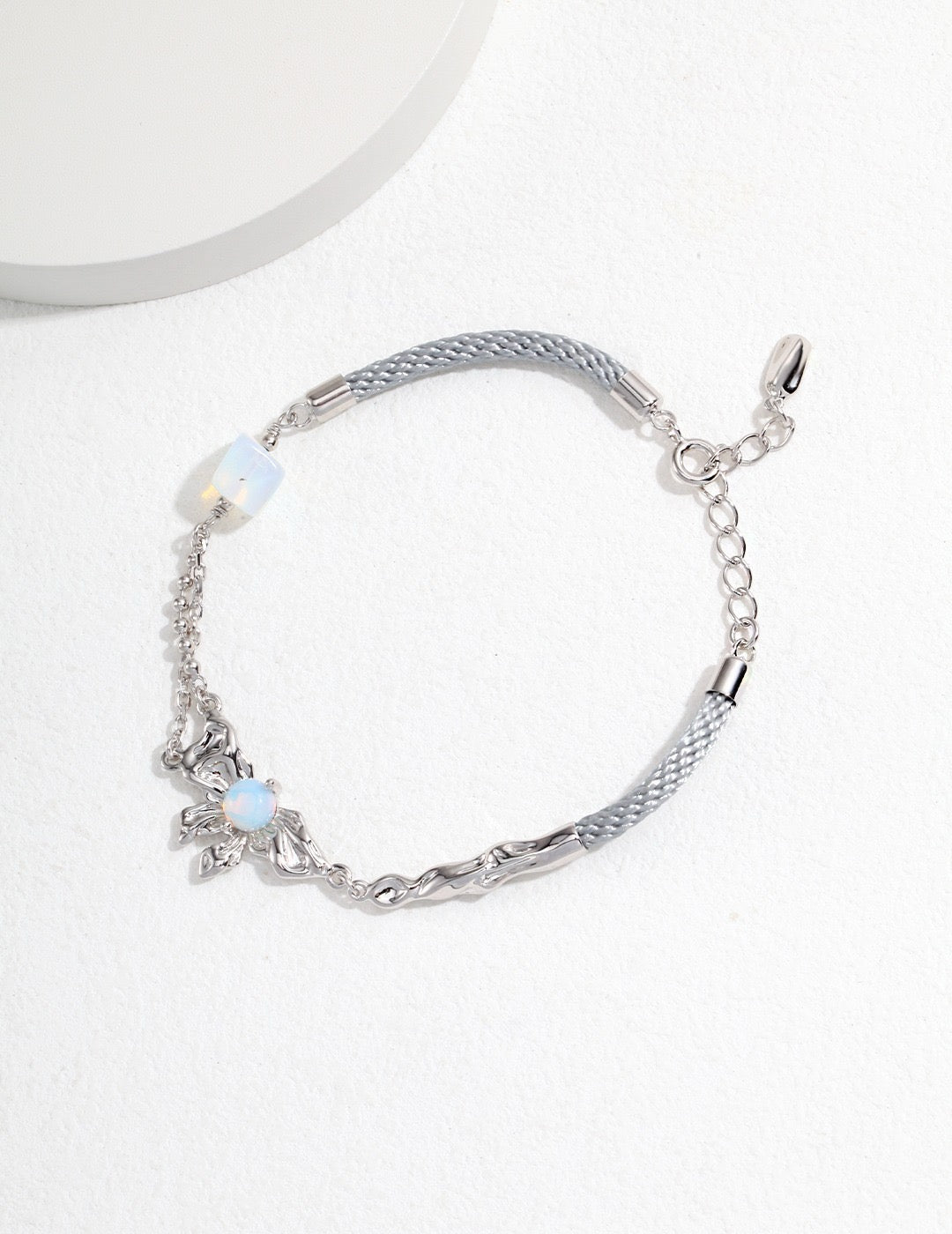 Opal Flower Charm Mixed Chain Bracelet