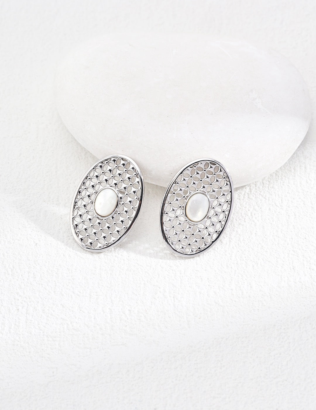 Idril Mother Of Pearl Earrings|Hollow Carved Design Earrings|Lia Atelier