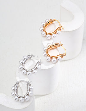 Set of pearl hoop earrings in gold and silver for women