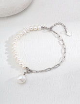 Luna Dual-Chain Freshwater Pearl Bracelet In Sterling Silver displayed on the white background.