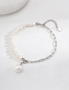 Luna Dual-Chain Freshwater Pearl Bracelet In Sterling Silver displayed on the white background.