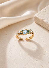 Marquise zircon cuff ring in 18K gold vermeil — open adjustable band with elongated marquise-cut crystal center stone