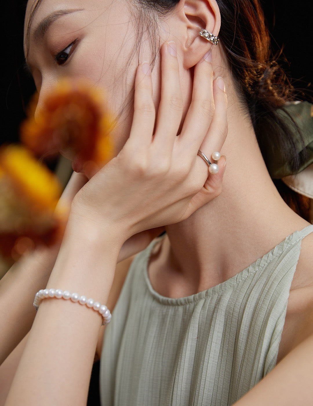 Celeste Pearl Open Ring In Silver - Lia Atelier | Minimalist Cuff Rings | Women's Stackable Rings