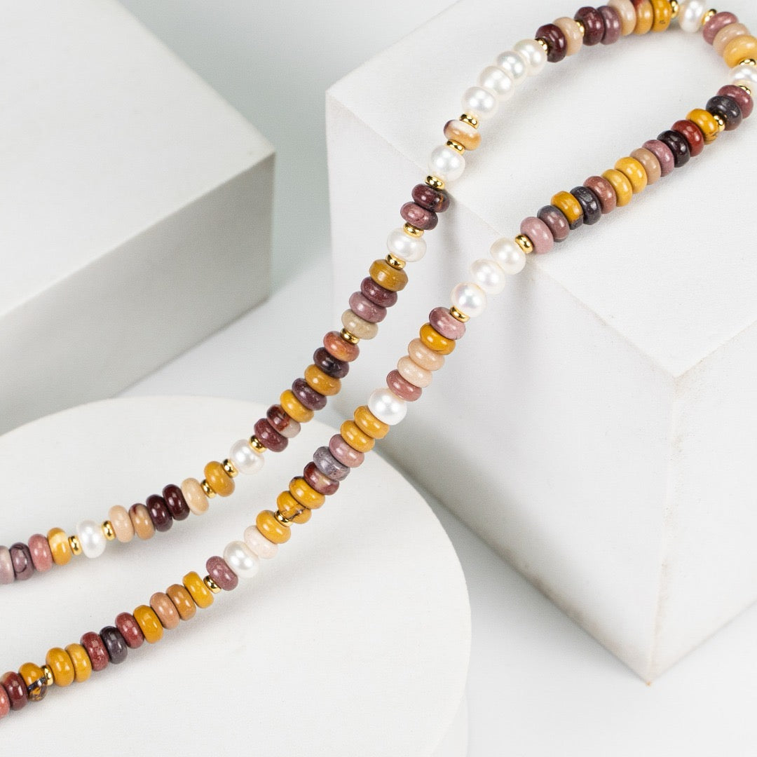 Blaire Necklace - Lia Atelier | Mookaite Necklace | Layering Necklaces | Mookaite and Pearl Gold Necklace | Freshwater Pearl Necklace | Beaded Necklace | Fine Jewelry