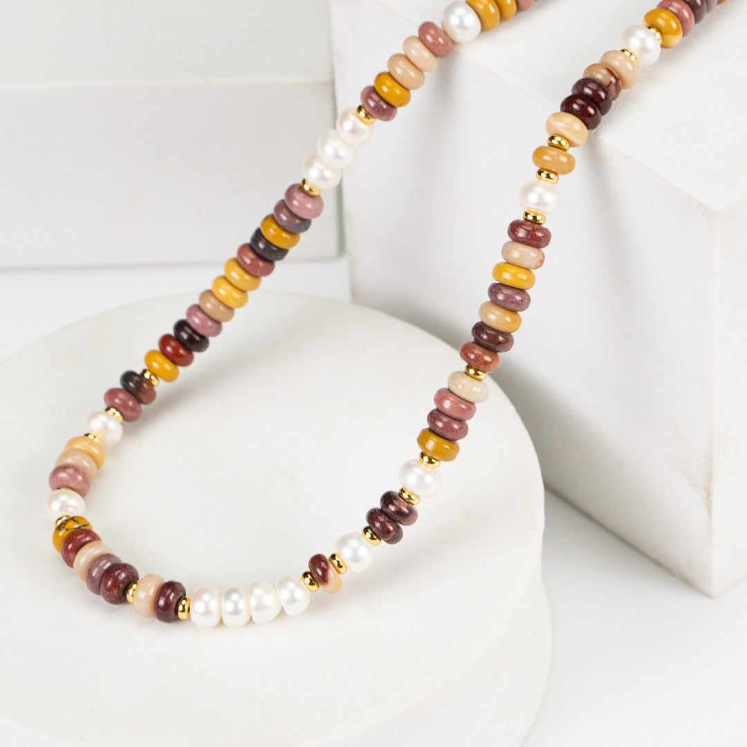 Blaire Necklace - Lia Atelier  | Mookaite Necklace | Layering Necklaces | Mookaite and Pearl Gold Necklace | Freshwater Pearl Necklace | Beaded Necklace | Fine Jewelry