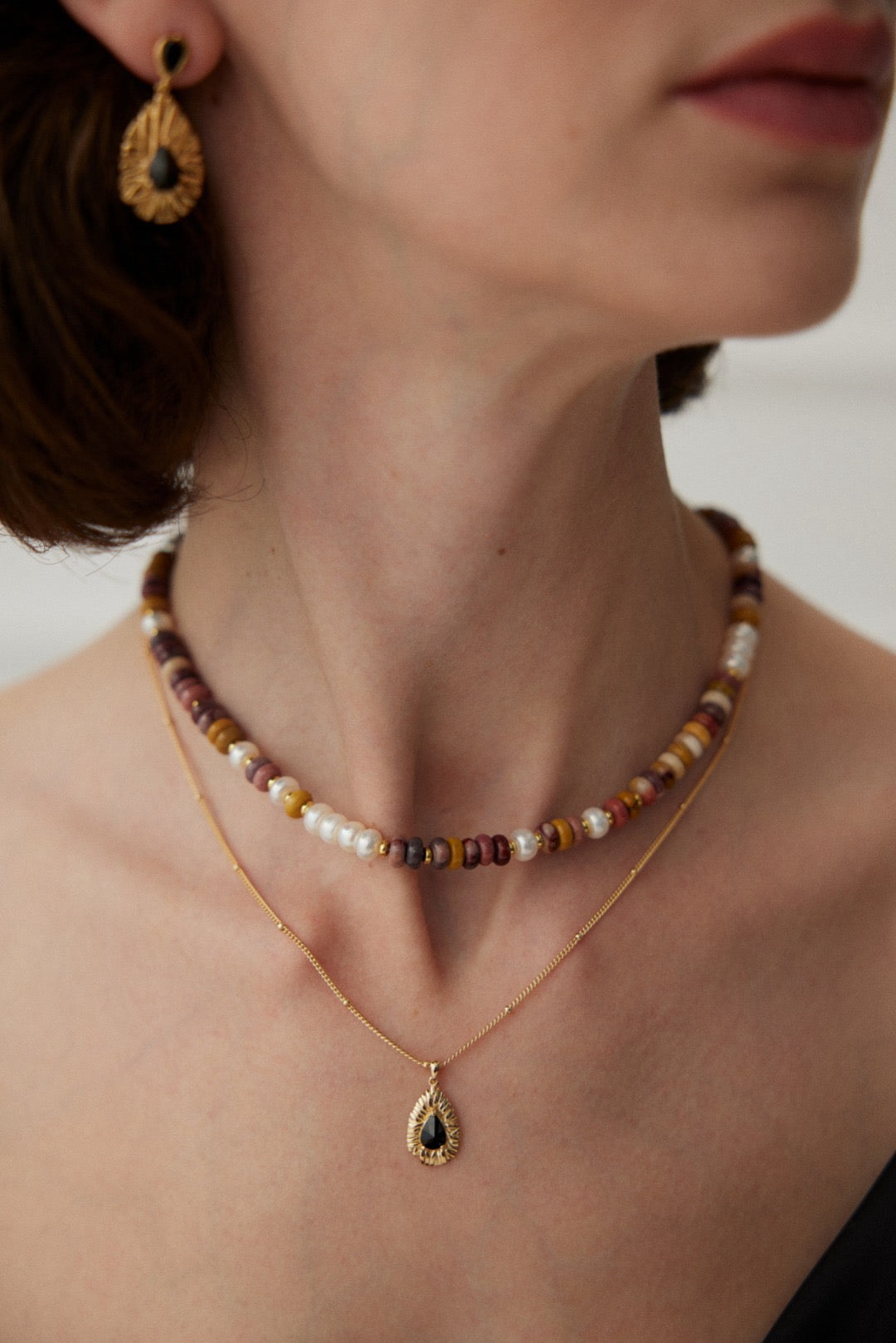 Blaire Necklace - Lia Atelier | Mookaite Necklace | Layering Necklaces | Mookaite and Pearl Gold Necklace | Freshwater Pearl Necklace | Beaded Necklace