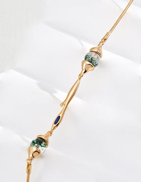 Close-up of 6mm Moose Agate and 5x thicker 18k gold plating chain necklace