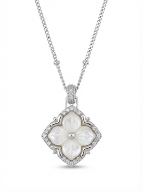 Mother of Pearl Clover Pendant Necklace Sterling Silver