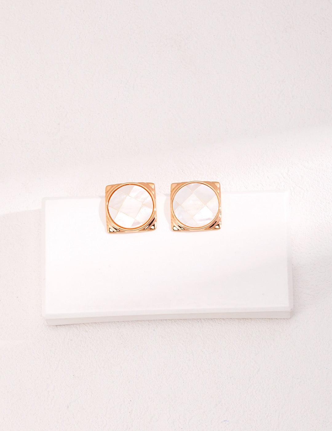 Elegant Mother of Pearl Stud Earrings in gold for women