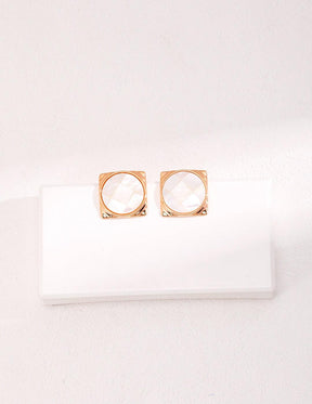 Elegant Mother of Pearl Stud Earrings in gold for women