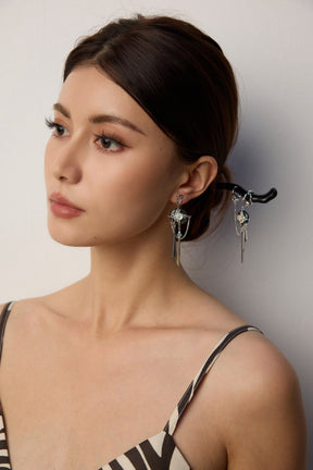 Neo-Chinese Pearl Hair Stick with jade tassel, purple sandalwood and moss agate Fa Zan | Lia Atelier