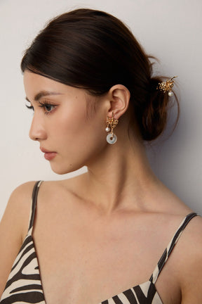 Neo-Chinese Pearl Hair Stick in updo, purple sandalwood and 18K gold dragon hairpin | Lia Atelier