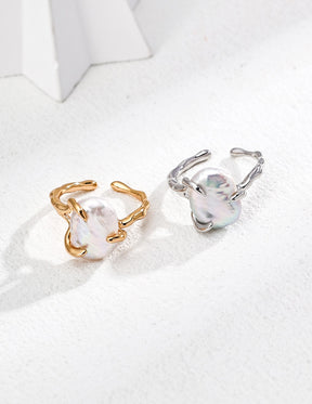 Gold and silver baroque pearl open rings in sizes 14 and 15 for women 