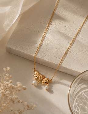 18K gold vermeil Papillon butterfly necklace with freshwater pearl drops
