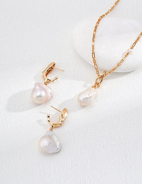 Anaya Pearl Drop Earrings and Necklace In Vintage Gold| Lia Atelier