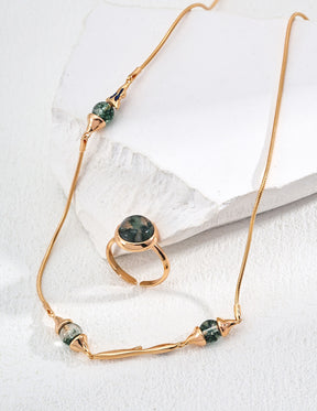 Moss Agate Bar Collar Necklace with 18k Gold Vermeil