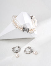 Ribbon Bow Double Pearl Bracelet in sterling silver for women 