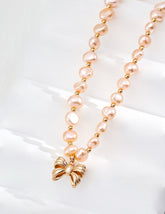 Pink Freshwater Pearl Ribbon Bow Pendant Necklace | Lia Atelier