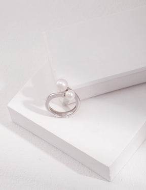 Celeste Pearl Open Ring In Silver - Lia Atelier | Minimalist Cuff Rings | Women's Stackable Rings