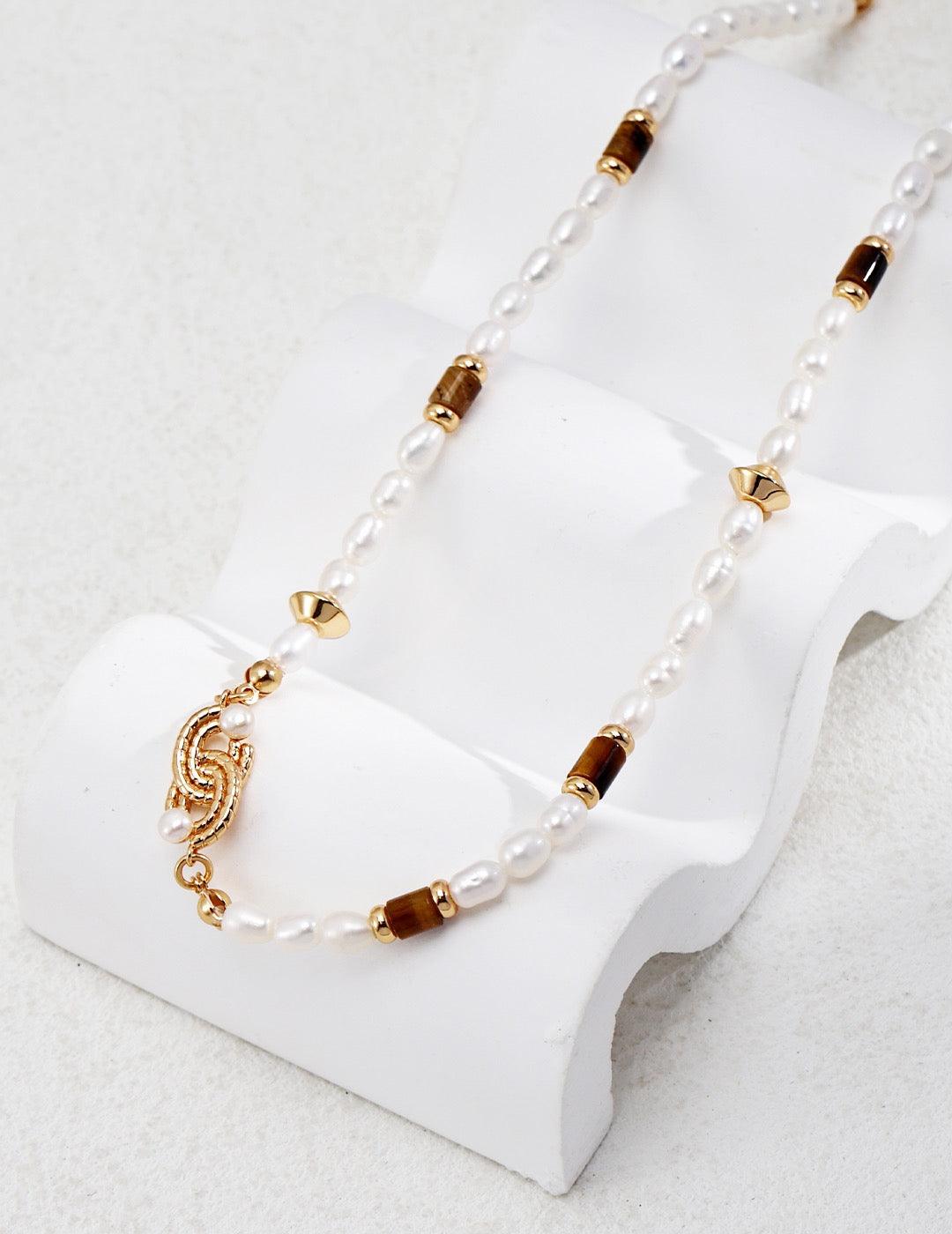 Tiger Eye & Pearl Necklace - Lia Atelier