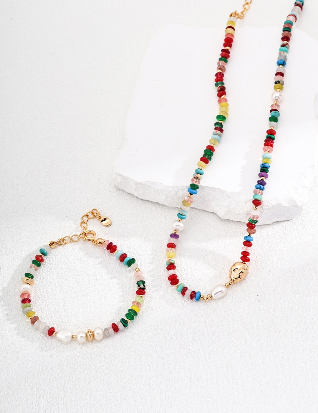 Eleanor Pearl Color Stone Beaded Bracelet and Necklace| Lia Atelier